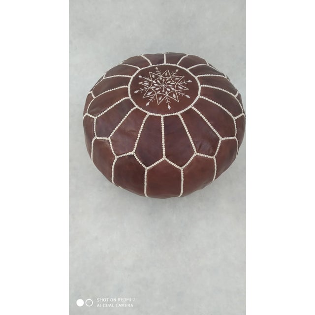 Art Deco Contemporary Moroccan Leather Pouf Ottoman For Sale - Image 3 of 8