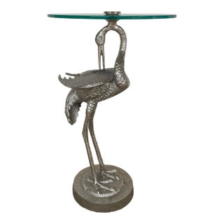 Asian Modern Silver Crane Accent Table For Sale