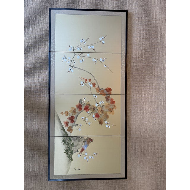 Vintage Chinese Handpainted and Signed Silk Screen, 4 Panels For Sale - Image 9 of 12