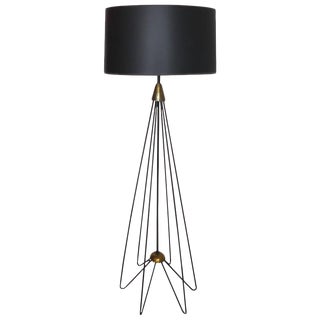 Tommi Parzinger Style Iron Floor Lamp on Hairpin Legs For Sale