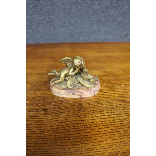 19th Century French Bronze Cherub With Dog on Marble Base, Circa 1860 For Sale - Image 10 of 10
