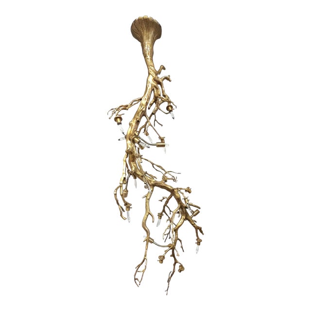 Modern Sculpted Metal Branch 7-Light Statement Chandelier With Spearpoint Crystals For Sale