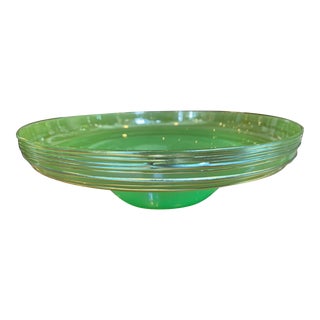 1930’s Frederick Carder for Steuben Jade Green Threaded Glass Centerpiece Bowl For Sale