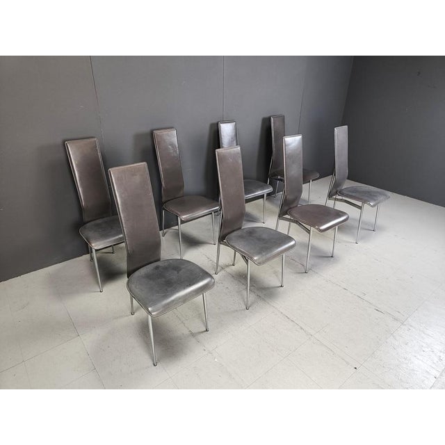 Vintage Dining Chairs by Giancarlo Vegni for Fasem, 1980s, Set of 8 For Sale - Image 6 of 11