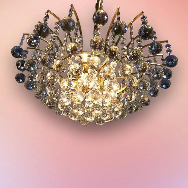 Hollywood Regency Mid-Century Crystal and Brass Chandelier attributed to Palwa, Germany, 1960s For Sale - Image 3 of 8