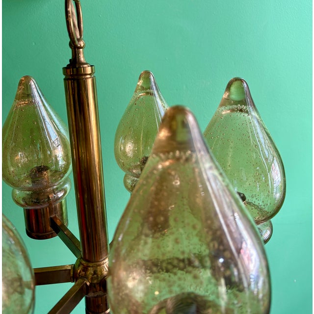 Mid 20th Century Danish Modern Brass and Glass Chandelier For Sale - Image 4 of 13