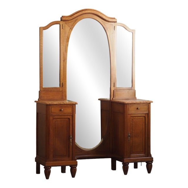 Gründerzeit Dressing Table with Three-Winged Mirror and Marble Top, 1890s For Sale