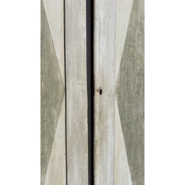 Off-white Antique Gustavian Style Painted Armoire With Painted Diamond Panels & Coral Interior For Sale - Image 8 of 14