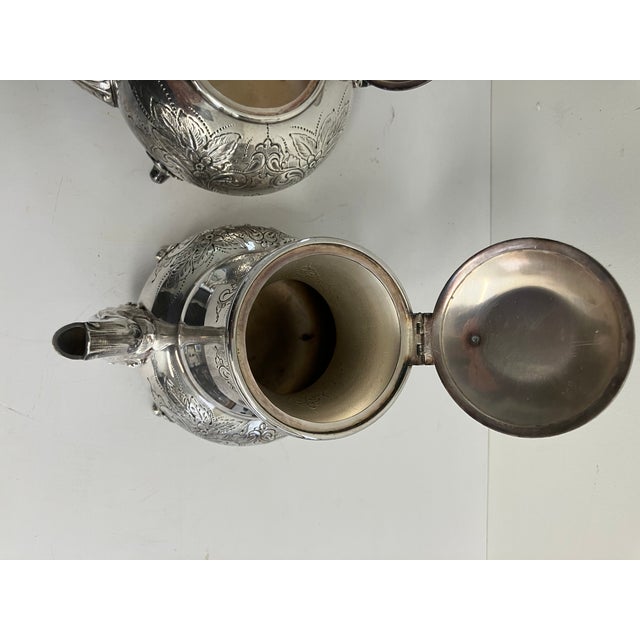 Antique Sheffield Hand-Chased Silverplate Coffee Pot & Teapot – Set of 2 For Sale - Image 10 of 17