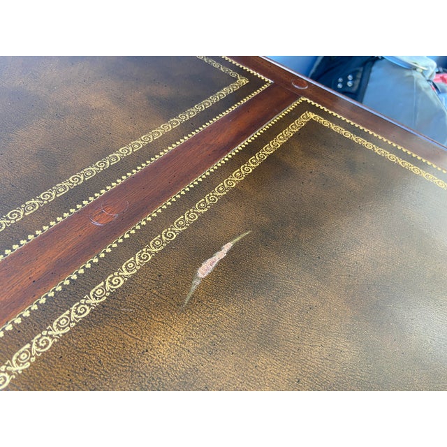 Vintage Sligh Furniture Leather Top Mid Century Modern Campaign Executive Desk For Sale - Image 9 of 17