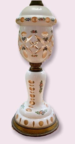 1920s Czechoslovakian Cut to Clear Cased Glass Table Lamp Table Lamps