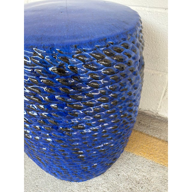 Made Goods Made Goods Modern Royal Blue Ceramic Rope Adrian Garden Stool For Sale - Image 4 of 4