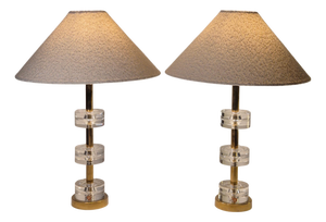 Scandinavian Modern Table Lamps with Orrefors Glass and Brass by Carl Fagerlund, 1960s, Set of 2