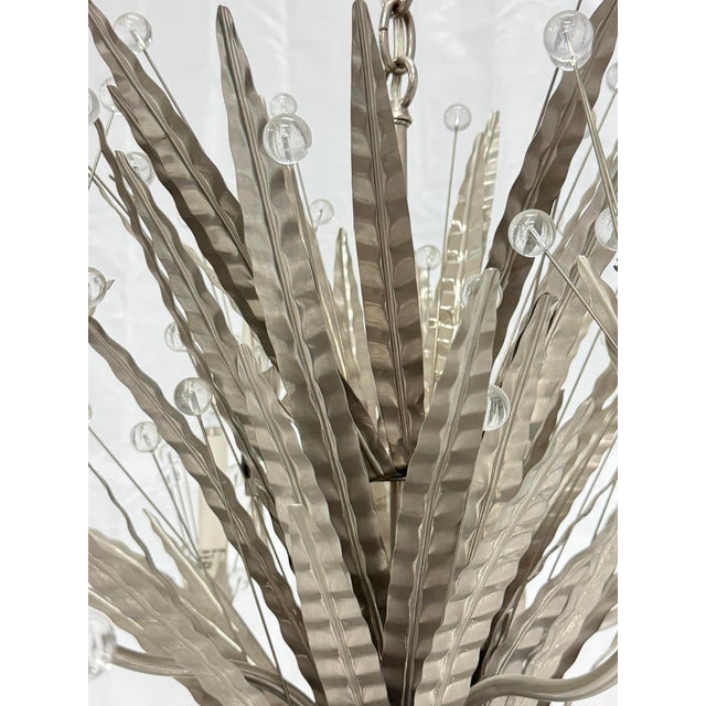 Remains Lighting "Plume" Antique Nickel & Glass 12-Arm Chandelier, Labeled For Sale - Image 14 of 18