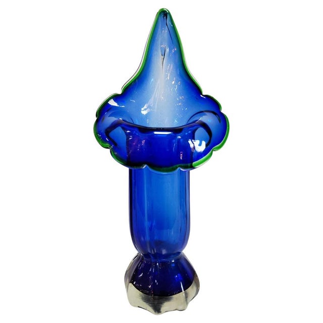 Mid-Century Modern Blue Murano Glass Vase Shaped as Calla Lily, Italy, 1960s For Sale - Image 9 of 9
