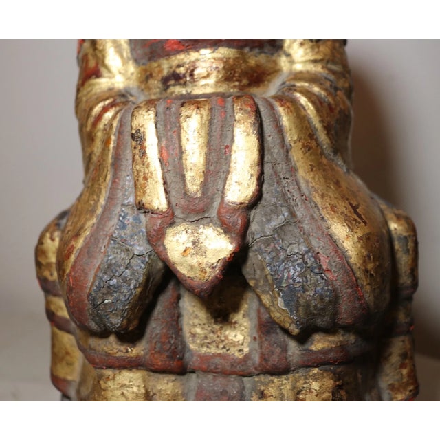 Antique Chinese Ming Dynasty Wood Immortal Lacquer Gold Leaf Taoist Sculpture For Sale - Image 12 of 12