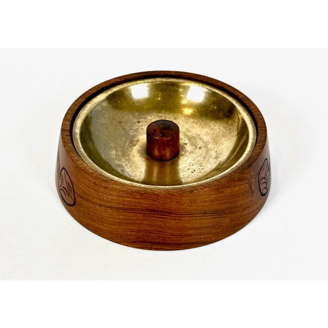 Mid-Century Modern Mid-Century Modern Round Teak and Brass Pipe Ashtray, 1960s For Sale - Image 3 of 10