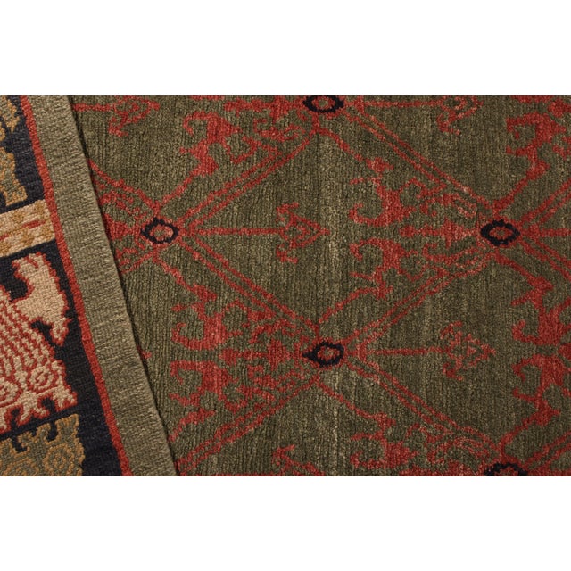 2010s Classic European-Style Runner Green Red Custom Rug Pattern by Rug & Kilim For Sale - Image 5 of 5