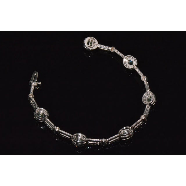 Early 21st Century Certified Natural 6.74cts vs F Diamond Green Sapphire 18k Solid Gold Tennis Stacking Bracelet For Sale - Image 5 of 12