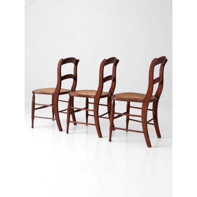Wood Antique Cane Seat Dining Chairs Set of 3 For Sale - Image 7 of 14