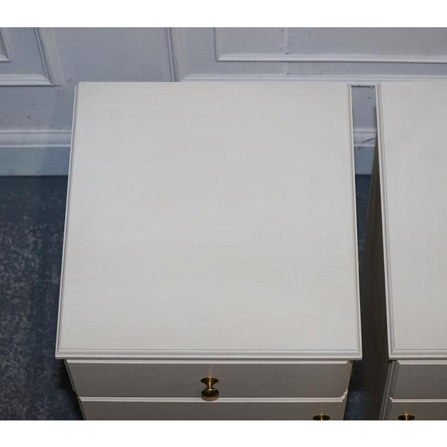 Painted White Bedside Tables with Brass Knobs, Set of 2 For Sale - Image 10 of 15