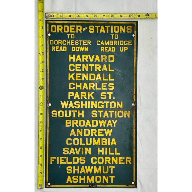 Rare Authentic Antique Enamel on Steel Boston Trolly - Streetcar Destination Sign - Circa 1920s For Sale - Image 11 of 11