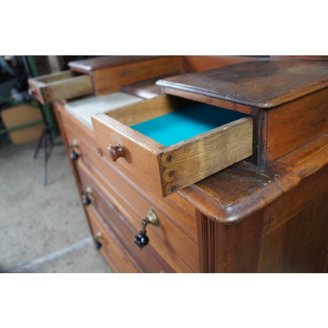 Antique Victorian Eastlake Walnut Marble Top Dresser Glove Box Shaving Mirror For Sale - Image 9 of 12