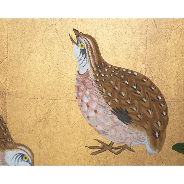 "Chrysanthemums and Quail" by Setsuga, 1980s Japanese Byobu Screen For Sale - Image 14 of 18