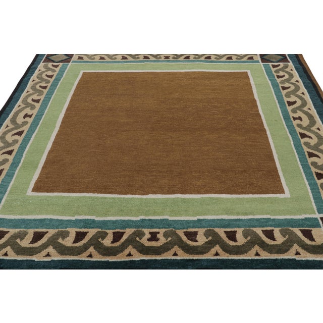 Art Deco Rug & Kilim’s French Art Deco style Square Rug with Brown Open Field - 8x8 For Sale - Image 3 of 7