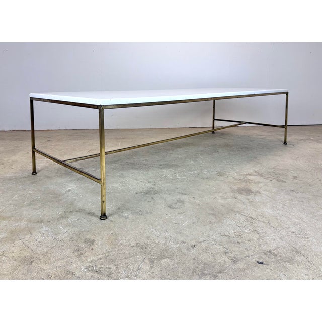 Paul McCobb Mid Century Modern Brass Vitrolite Glass Coffee Table Attrib. To Paul McCobb / Irwin For Sale - Image 4 of 12