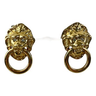 Lion Head Knocker Kenneth Jay Lane Pierced Earrings 1986 KJL For Sale