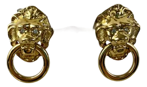 Lion Head Knocker Kenneth Jay Lane Pierced Earrings 1986 KJL