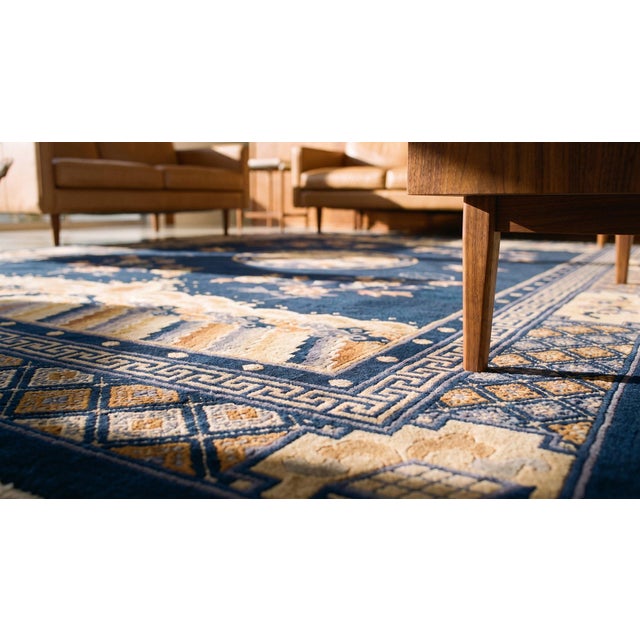 1920s Navy Blue Birds Medallion Antique Chinese Peking Carpet 6' 1'' X 9' Knotted Wool Rug For Sale - Image 13 of 15