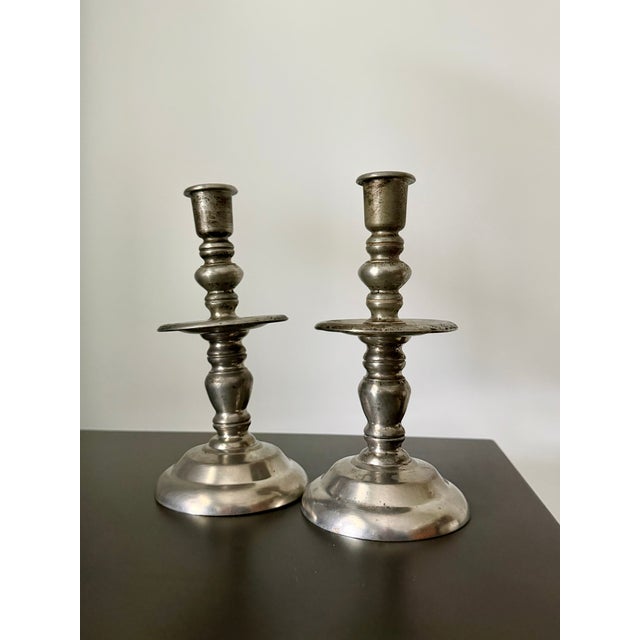 Mid 20th Century Vintage Mid-Century Royal Holland KMD Daalderop Pewter Candlesticks – Pair For Sale - Image 5 of 7