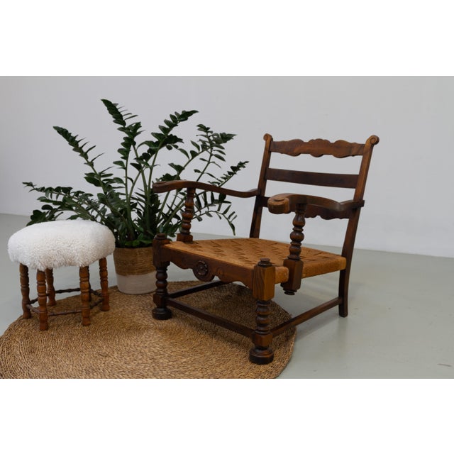 Danish Art Nouveau Lounge Chair in Oak and Papercord, 1930s For Sale - Image 16 of 18