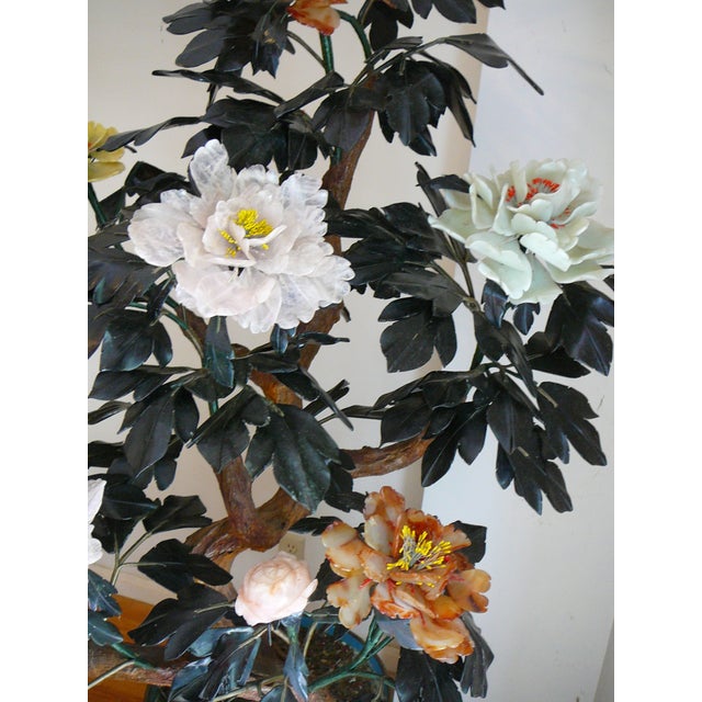 Late 20th Century Life-Size Jade Carnelian Quartz Tree in Cloisonne Pot - 12 Flowers For Sale - Image 5 of 9