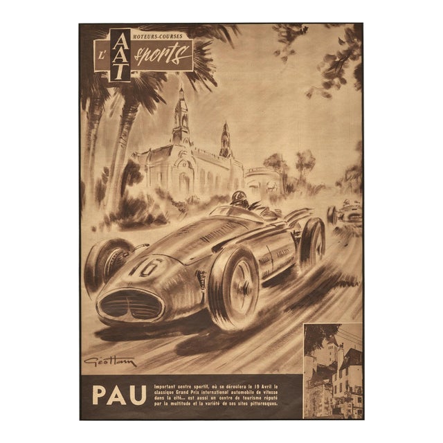 1952 French Mid-Century Automobile Race Print- by Geo Ham, Matted For Sale