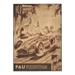1952 French Mid-Century Automobile Race Print- by Geo Ham, Matted