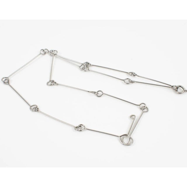 Chrome Mid Century Space Age Chrome Modernist Wire Necklace with Geometric Medallion For Sale - Image 8 of 8