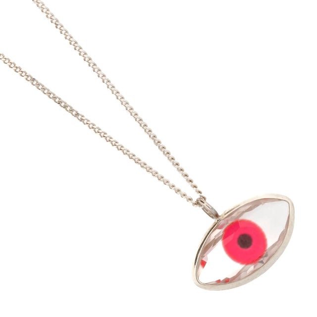 Early 21st Century Red Evil Eye Pendant Positive Energy Sterling Silver Necklace For Sale - Image 5 of 7