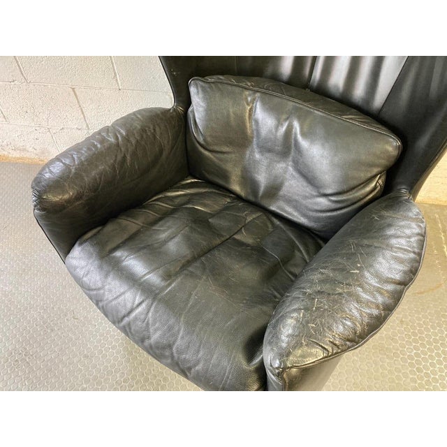 Vintage Postmodern Black Leather Lounge Chair by Franz Schulte | Vintage Modern Leather Chair | Detachable Headrest & Pillow For Sale - Image 9 of 9