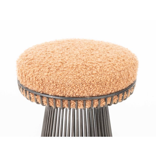 Pair of Arthur Umanoff (American, 1923-1985) for Contemporary Shells Bar Stools, boucle upholstered seats on wire pedestal...