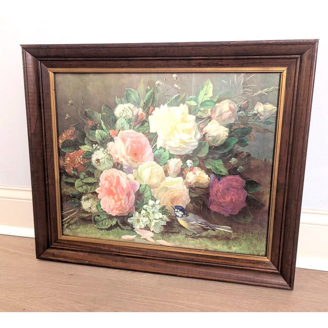 Vintage Roses Lithograph Print "Fragrance in Bloom" Wood Frame Gilt For Sale - Image 4 of 5