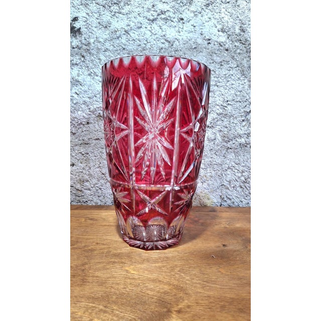Large floor vase in overlay crystal, characteristic of the production of Central and Eastern European crystalworks –...