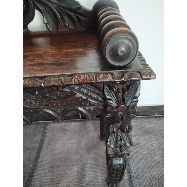 1980s Victorian Oak Bench with Carvings, 1980s For Sale - Image 5 of 14