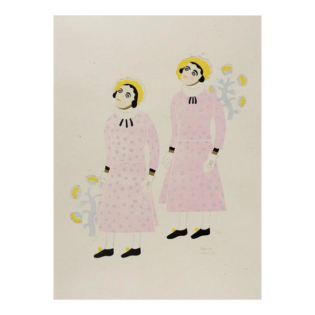 Vintage 1940 Carlos Merida Pink Dress Serigraph For Sale