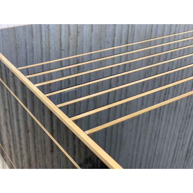 New Pair of Mirrored Low Nightstand in Black Mirror and Chrome with Drawer For Sale - Image 13 of 18