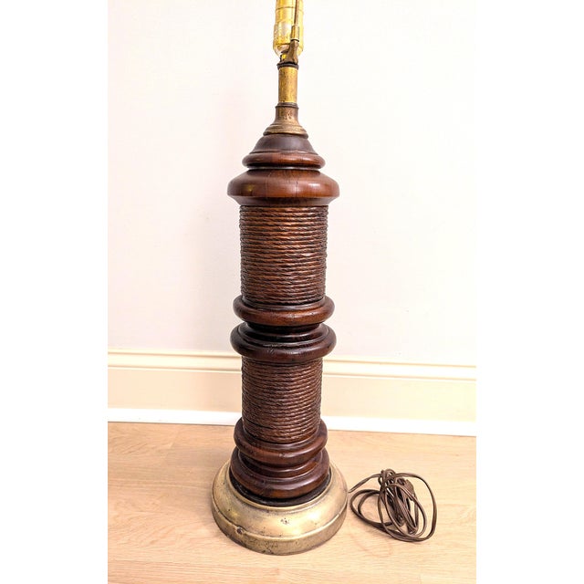 Mid-Century Modern Mid Century Turned Wood Column Lamp With Rush Accent For Sale - Image 3 of 9