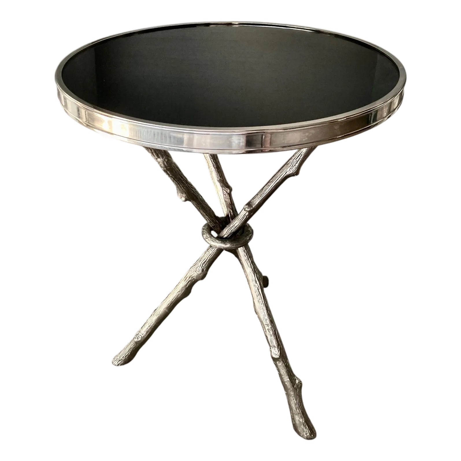 Global Views Silver Twig Side Table With Black Granite Top | Chairish