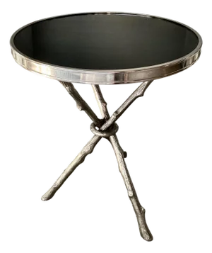 Global Views Silver Twig Side Table With Black Granite Top